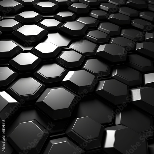 Gexagonal cube black digital background. Generative Ai photo