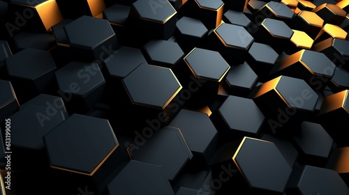 Gexagonal cube black digital background. Generative Ai photo