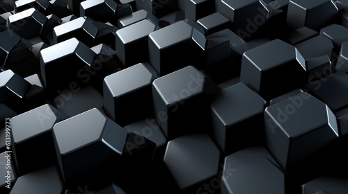 Gexagonal cube black digital background. Generative Ai photo