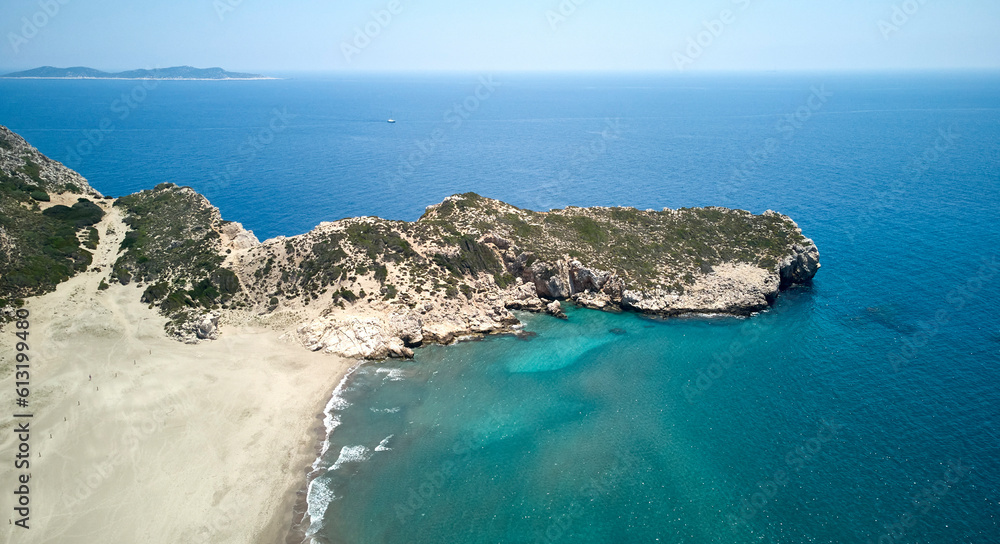Fototapeta premium Panoramic drone view of Turkeys biggest beach, Patara - breathtaking!