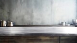AI crafted empty table with blurred modern restaurant kitchen backdrop