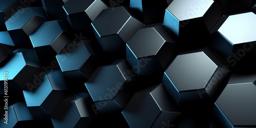 Gexagonal cube black digital background. Generative Ai photo