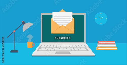 Subscribe for newsletter concept. Open message with document.