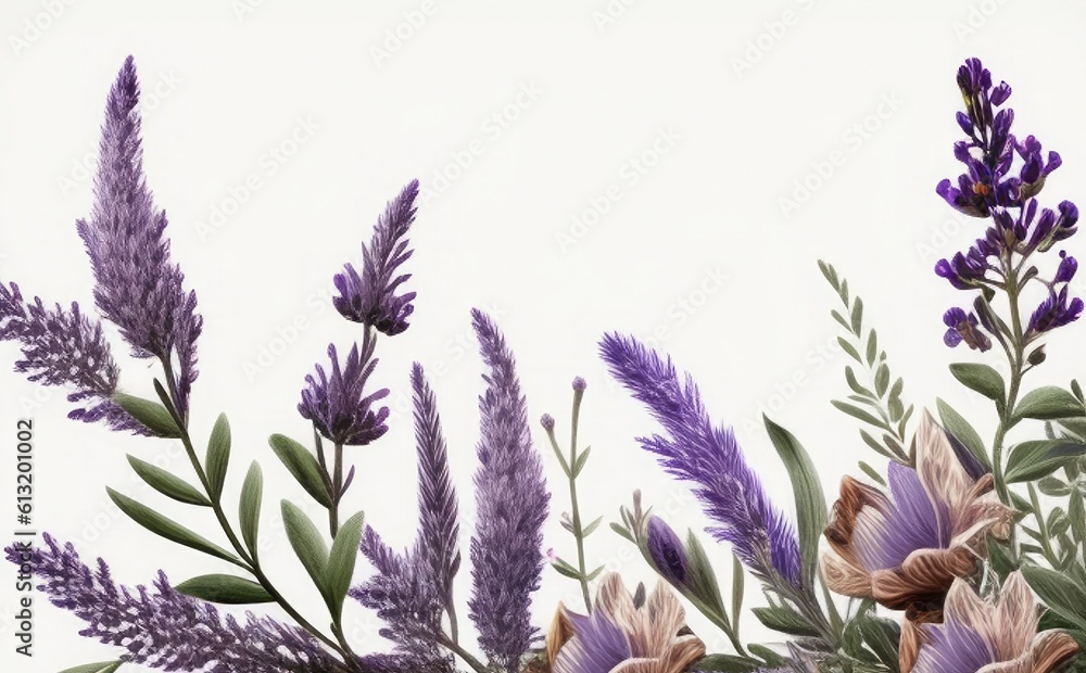 lavender flowers on a white background, Blooming lavender, Bright flowers