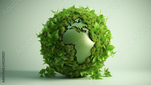 Earth day / World Environment day 3D background. Illustration has green globe with greenery, leaves. For eco friendly, environmental, pro environment background.