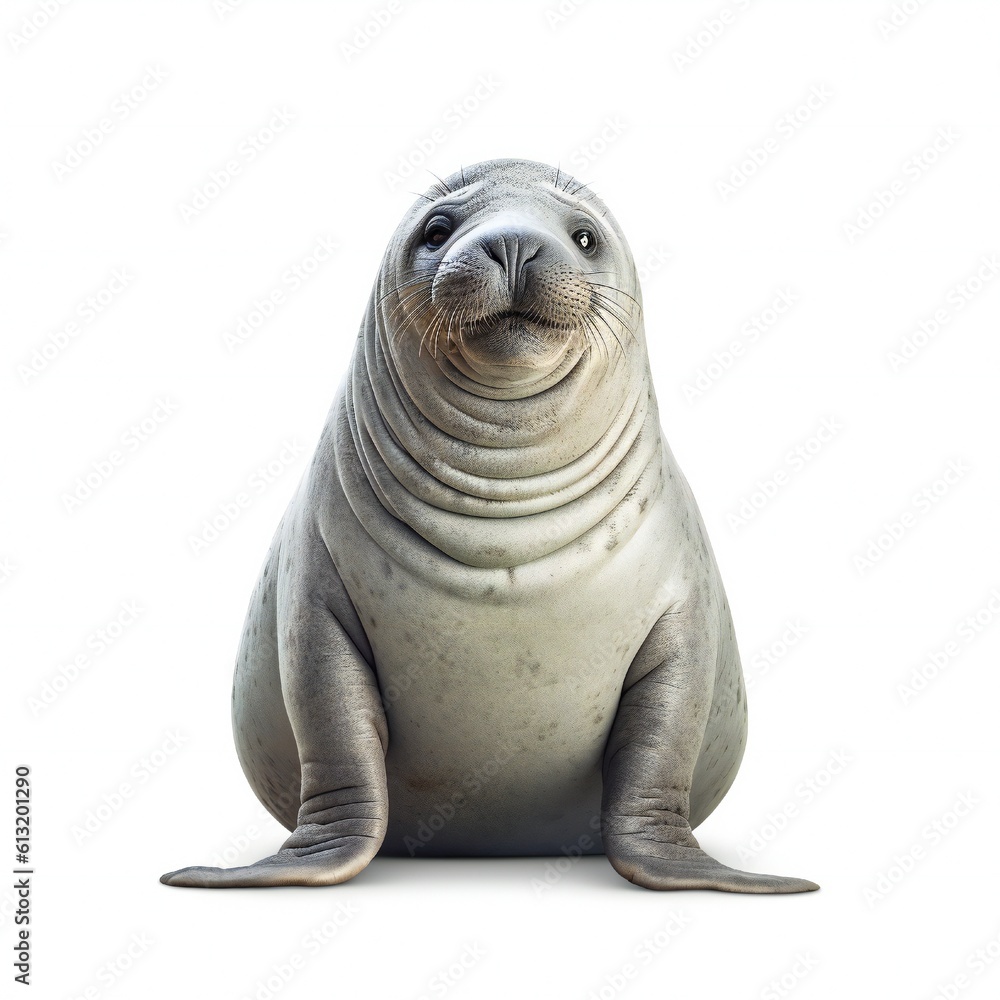Fototapeta premium Funny elephant seal on white background Generative AI