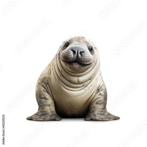 Funny elephant seal on white background Generative AI