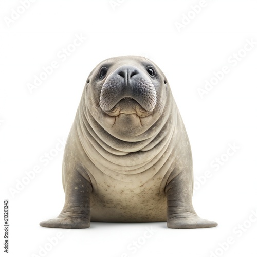 Funny elephant seal on white background Generative AI © LayerAce.com