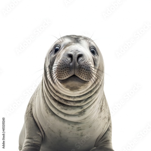 Funny elephant seal on white background Generative AI