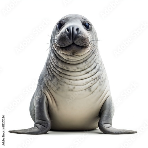 Funny elephant seal on white background Generative AI