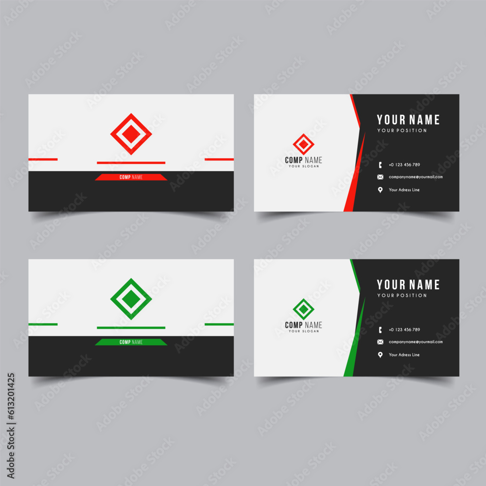 Set of Vector Minimalist and Elegant Business Card Template with Red and Green Color Set of Vector Minimalist and Elegant Business Card Template with Red and Green Color