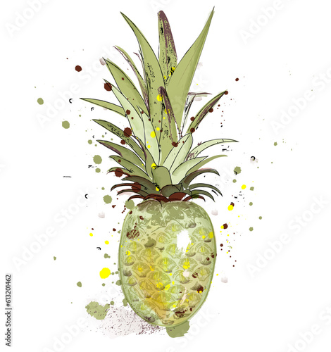 Pineapple vector watercolor splash tropic fruits illustration