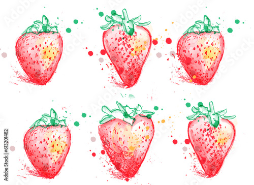 Strawberry set watercolor vector colorful splash texture