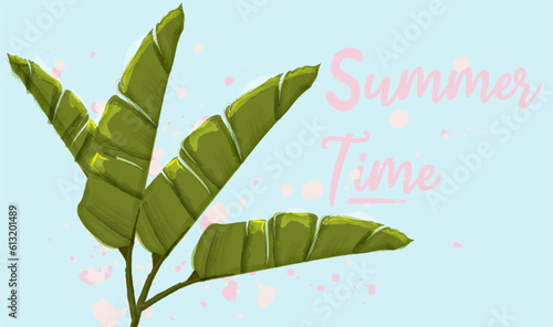 Palm tree leaves vector watercolor summer banner
