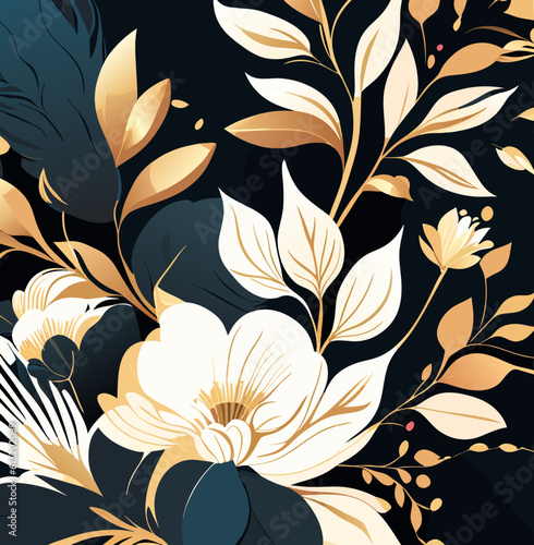 Luxury floral seamless with flowers elegant leather texture illustration background, Generative AI