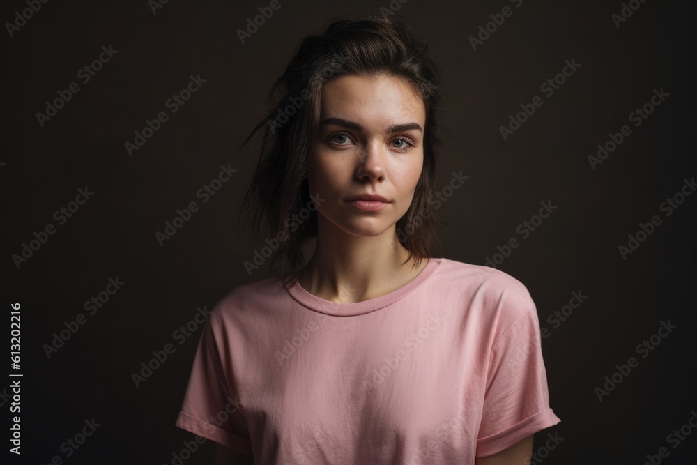 A woman wearing pink t-shirt. Generative ai A woman wearing pink t-shirt. Generative ai