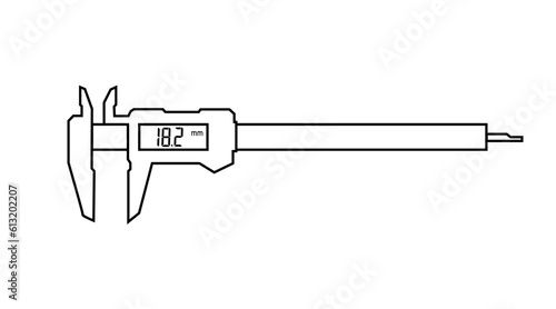 Digital calipers with Integrated Wireless. The caliper is normally used for measuring the thickness of materials and small amounts of movement. Vector illustration EPS-10