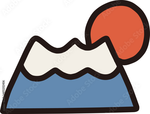 シンプルにデフォルメした富士山と太陽のイラスト
