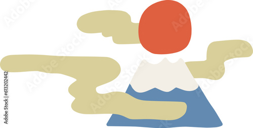 シンプルにデフォルメした富士山と太陽のイラスト