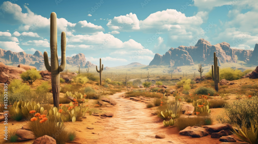 Iconic Southwest: Majestic Saguaro Cactus in Scenic Landscape - Generative AI