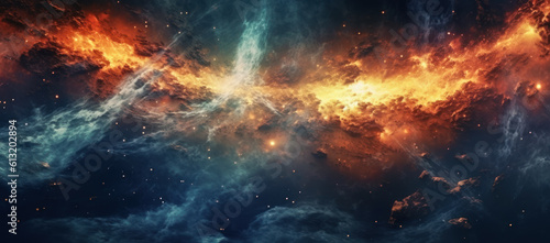 Cosmos Exploration: Colorful Space Galaxy Cloud Nebula in Astrophysics. Generative AI. © Bartek