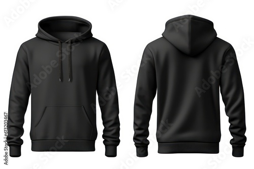 Blank black Fleece Hoodie mockup, front view, isolated on white background, Generative AI