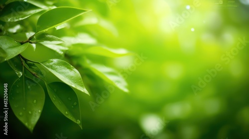 Closeup of nature view green leaf on blurred greenery background under sunlight with bokeh and copy space using as background natural plants landscape  ecology wallpaper concept  Generative AI