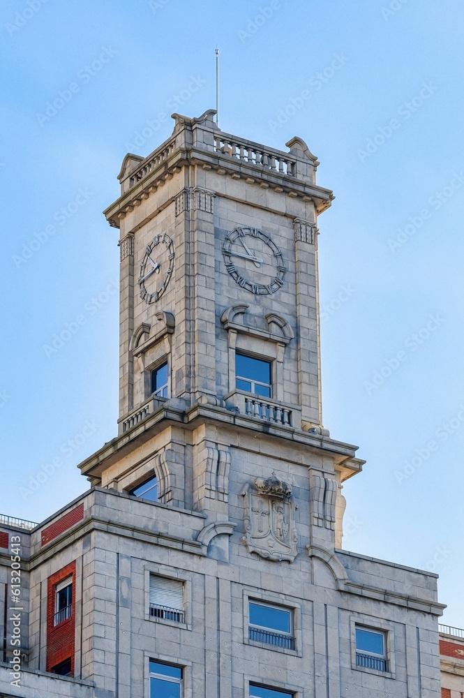 Fototapeta premium Ancient clock tower in Oviedo, Spain