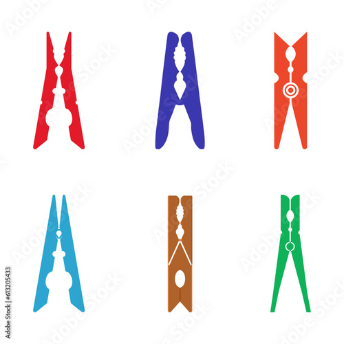 Best Premium Lothes Pegs Yellow Blue And Red Color Clothes Pin Vector Illustration With Isolated On White Background.
 Set Of Different Clothespins Clip Art Vector On White.