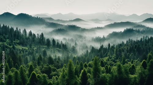 Beautiful mountain landscape with fog, Generative AI © tanatat