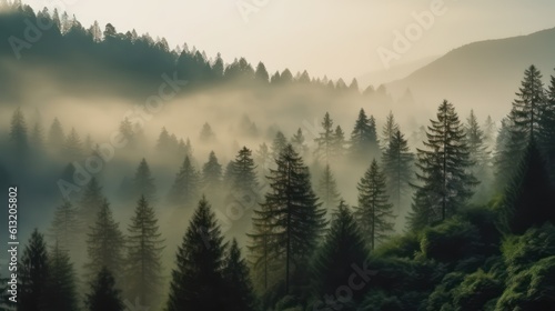 Beautiful mountain landscape with fog, Generative AI