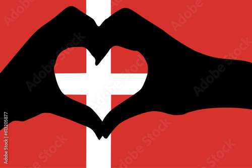 Dänische Flagge mit Herzsymbol aus zwei Händen photo