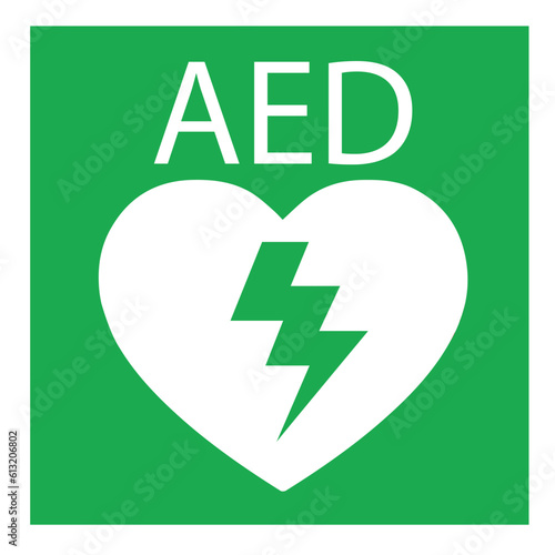 AED,automated external defibrillator / aed sign with heart and electricity symbol flat vector icon