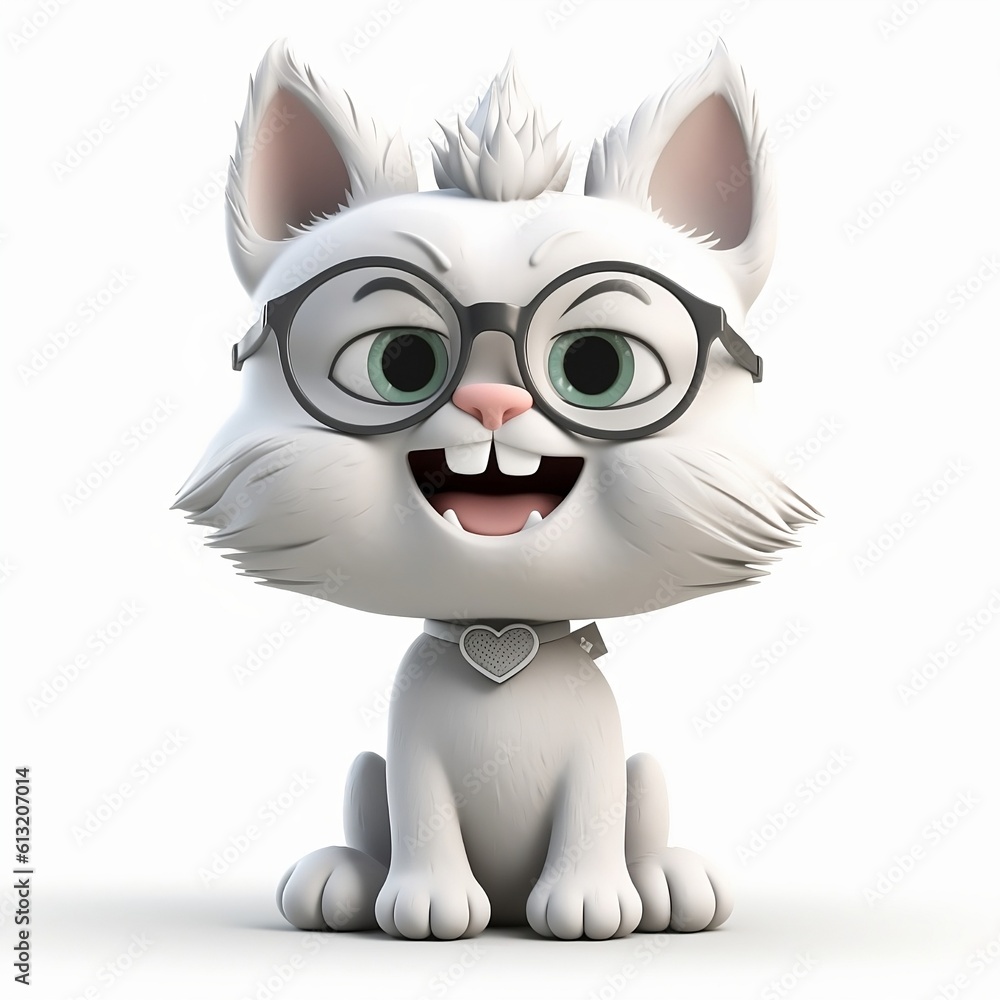 Cute 3D cat with glasses cheerful (generative ai)