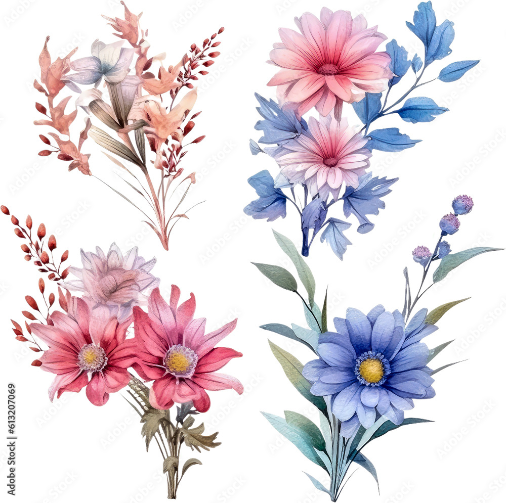 Fototapeta premium watercolor floral illustrations, botanical art, nature-inspired paintings vibrant floral art