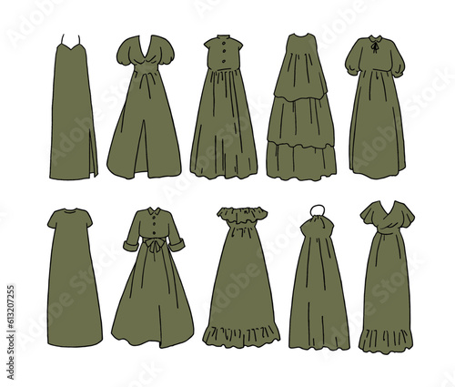 オリーブのワンピースのイラストセット