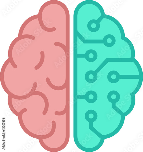 Two hemispheres of the brain. Human and cyber brain icon.