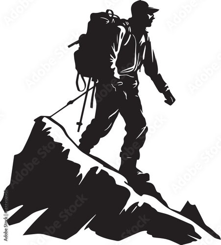 Climbing the mountain, man climbing a mountain, Vector illustration, SVG