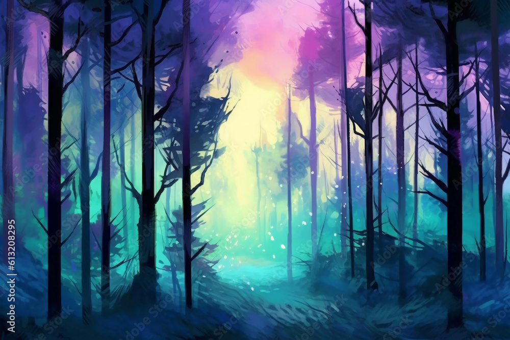 Abstract gradient art style, a mysterious forest at twilight with a mystical mood. AI generative Abstract gradient art style, a mysterious forest at twilight with a mystical mood. AI generative