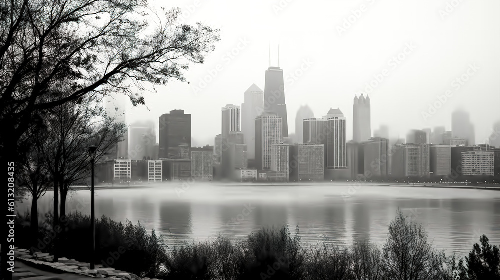 Obraz premium Black and white skyline of New York city, generative AI.