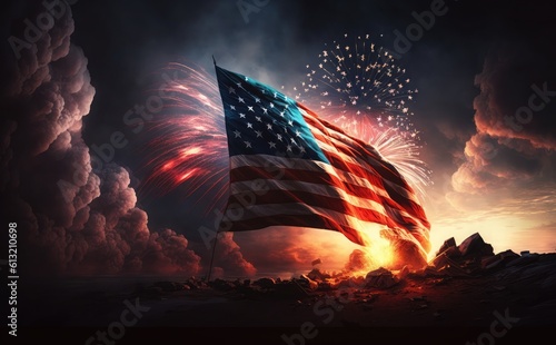 realistic 4th of July background, Celebration background for American holidays with American flag and fireworks