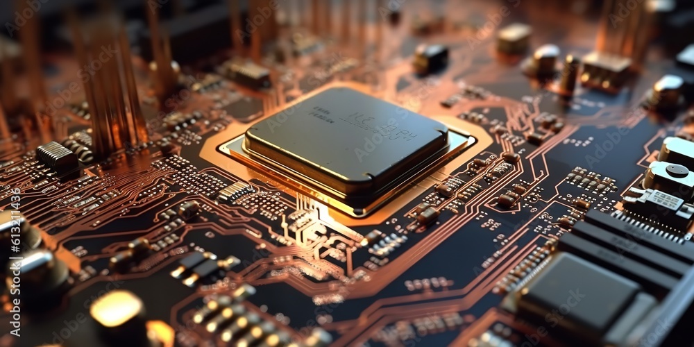 Chips in computers and mobile phones. Motherboard. Storage RAM