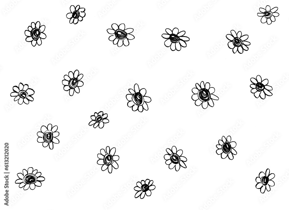 Black decorative flowers on a white background - graphic image