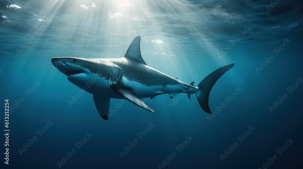 Obraz premium Great White Shark in the Ocean, Generative AI