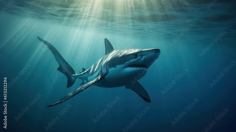 Obraz premium Great White Shark in the Ocean, Generative AI