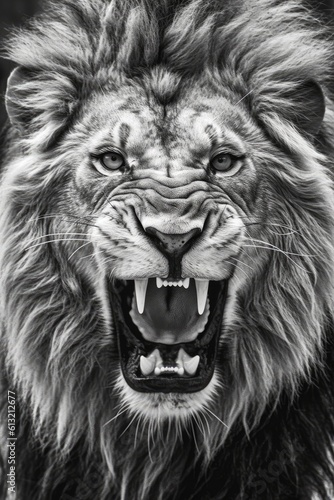 Portrait of a roaring lion in black and white as a template for tattoos  Generative AI  Generativ  KI 