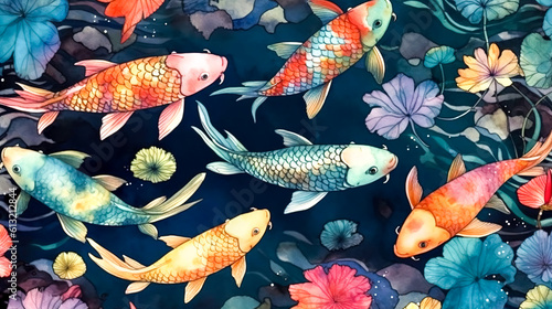 Background of painted fish in the water  generative AI.