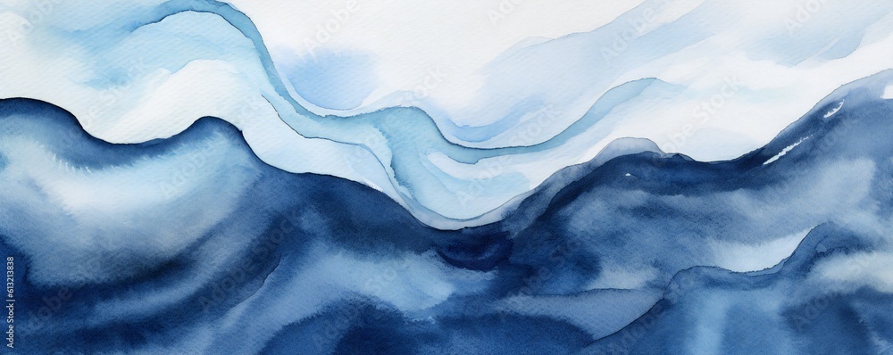 Fototapeta premium Minimal light and dark blue simple soft aerial ocean wave watercolor texture Generative AI