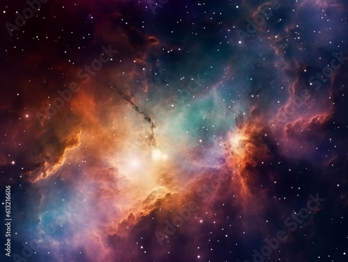 Vibrant celestial nebula in outer space. Stellar-filled nocturnal universe. Scientific study of astronomy and the cosmos. Background wallpaper depicting a captivating supernova. Generative AI