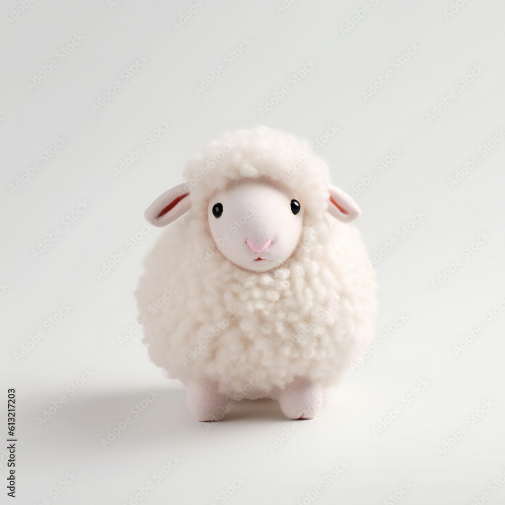 Cute small white sheep on white background Generative AI Cute small white sheep on white background Generative AI